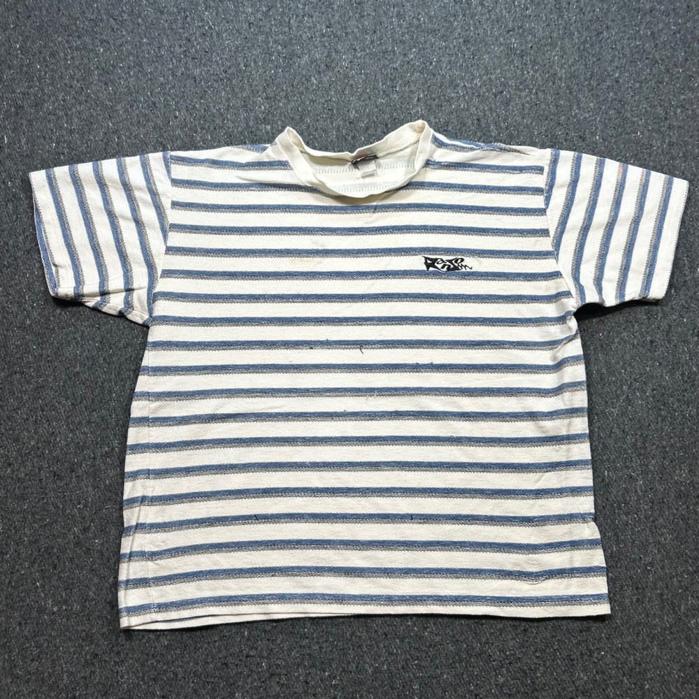 Ransom TShirt‎ Sz L Mens White Blue Striped Skater Grunge Vintage Made in USA